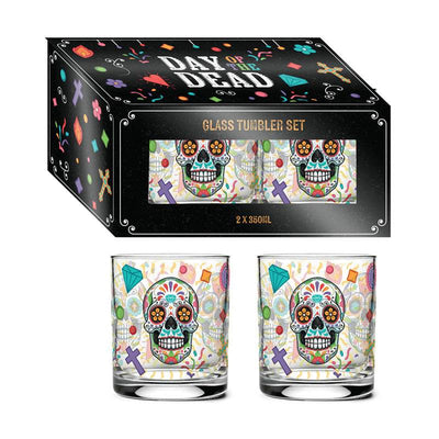 Day of the Dead Set of 2 Glass Tumblers 250ml - Gift Arch