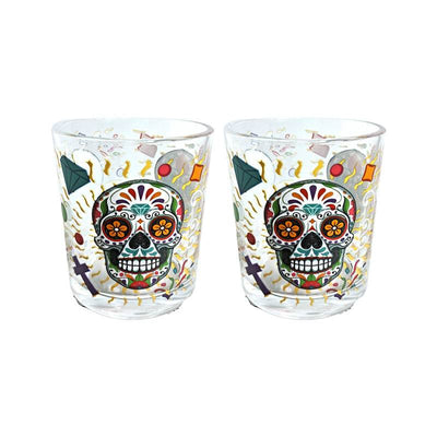 Day of the Dead Set of 2 Glass Tumblers 250ml - Gift Arch