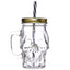 Glass Skull Drinking Jar with Metal Lid & Stripy Straw - Gift Arch