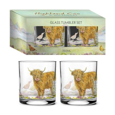 Jan Pashley Highland Coo Set of 2 Glass Tumblers 250ml - Gift Arch
