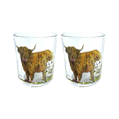 Jan Pashley Highland Coo Set of 2 Glass Tumblers 250ml - Gift Arch