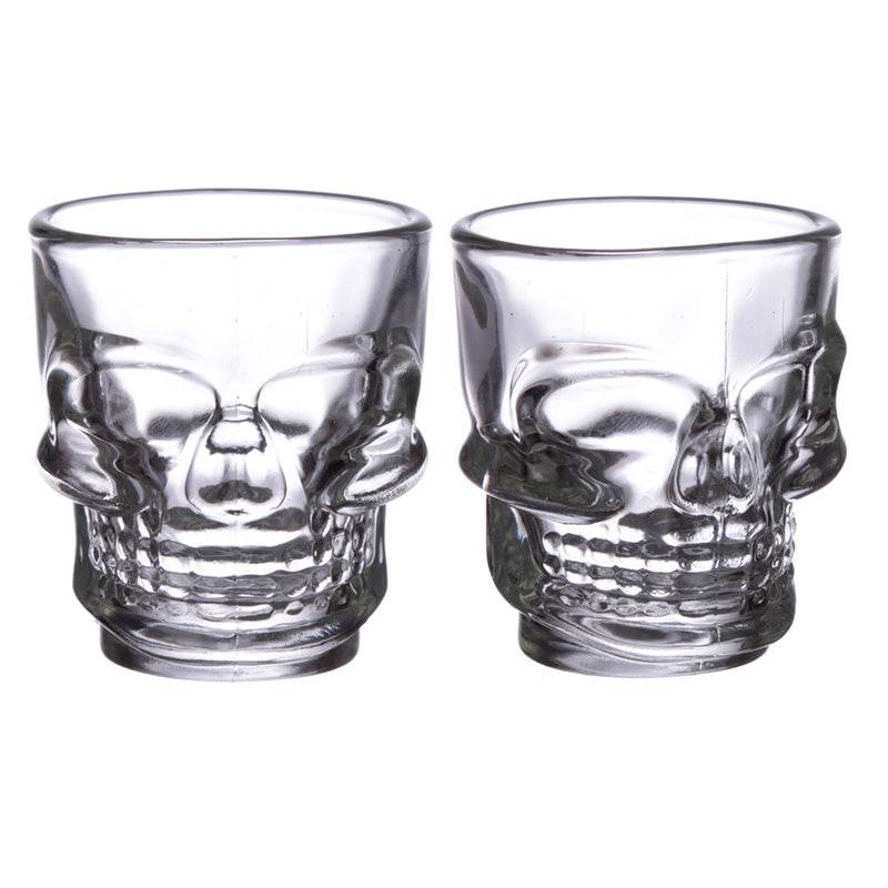 Set of 2 Skulls and Roses Glass Skull Shot Glasses (60ml) - Gift Arch