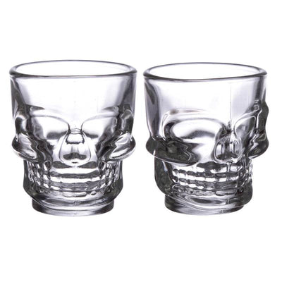 Set of 2 Skulls and Roses Glass Skull Shot Glasses (60ml) - Gift Arch