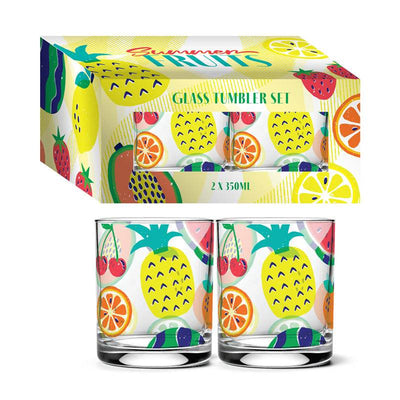 Summer Fruits Set of 2 Glass Tumblers 250ml - Gift Arch