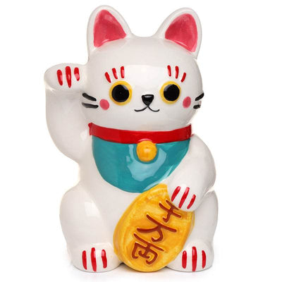 Maneki Neko Lucky Cat White Ceramic Money Box - Gift Arch