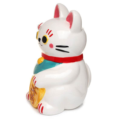 Maneki Neko Lucky Cat White Ceramic Money Box - Gift Arch