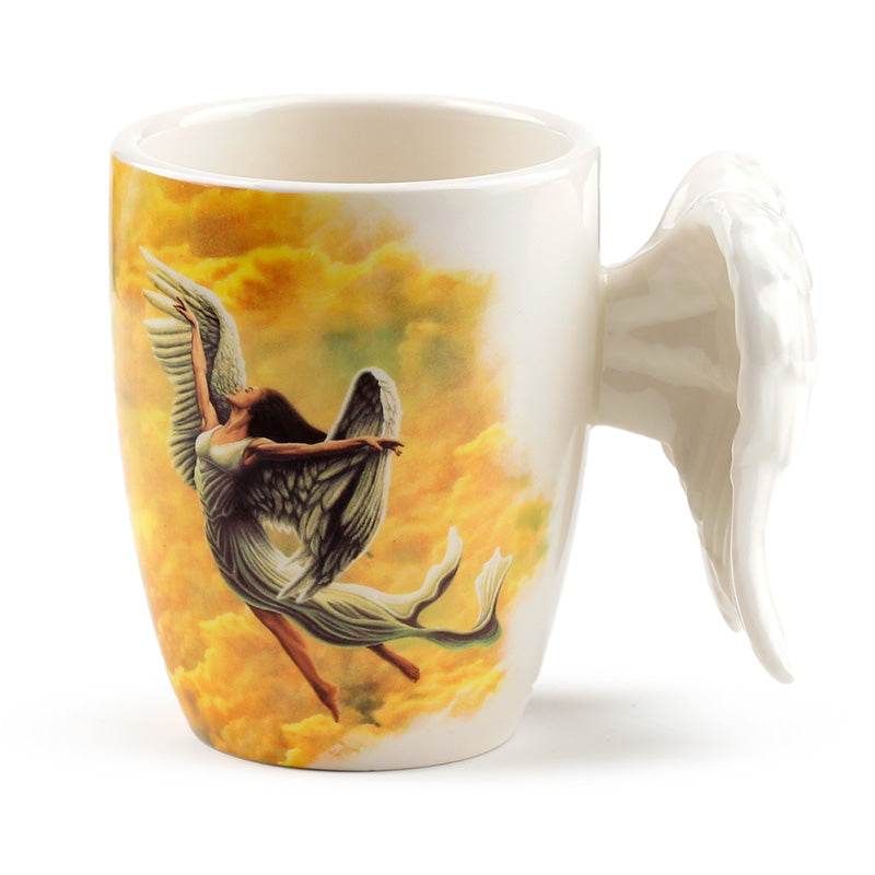 Angel Wings Ceramic Shaped Handle Mug with Decal - Gift Arch