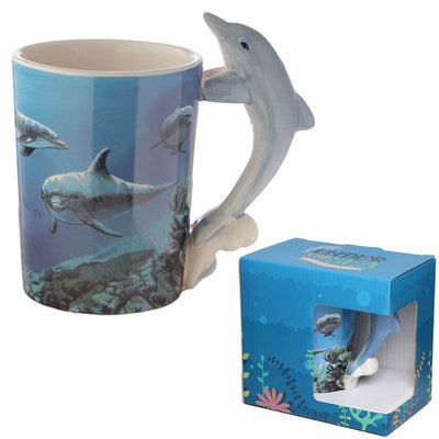 Dolphin Underwater Decal Ceramic Shaped Handle Mug - Gift Arch