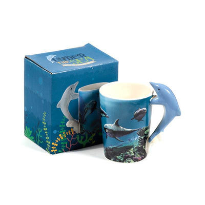 Dolphin Underwater Decal Ceramic Shaped Handle Mug - Gift Arch
