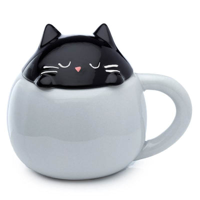 Feline Fine Black Cat Peeping Lid Ceramic Lidded Animal Mug - Gift Arch