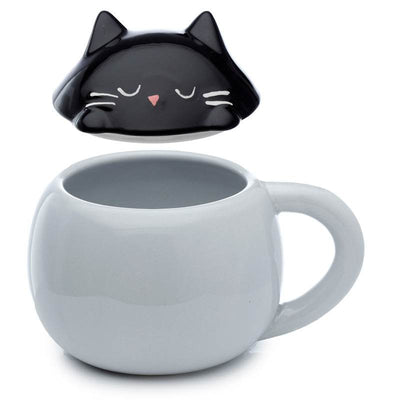 Feline Fine Black Cat Peeping Lid Ceramic Lidded Animal Mug - Gift Arch