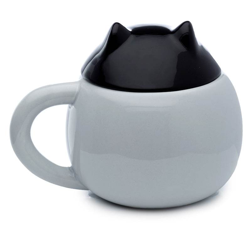 Feline Fine Black Cat Peeping Lid Ceramic Lidded Animal Mug - Gift Arch