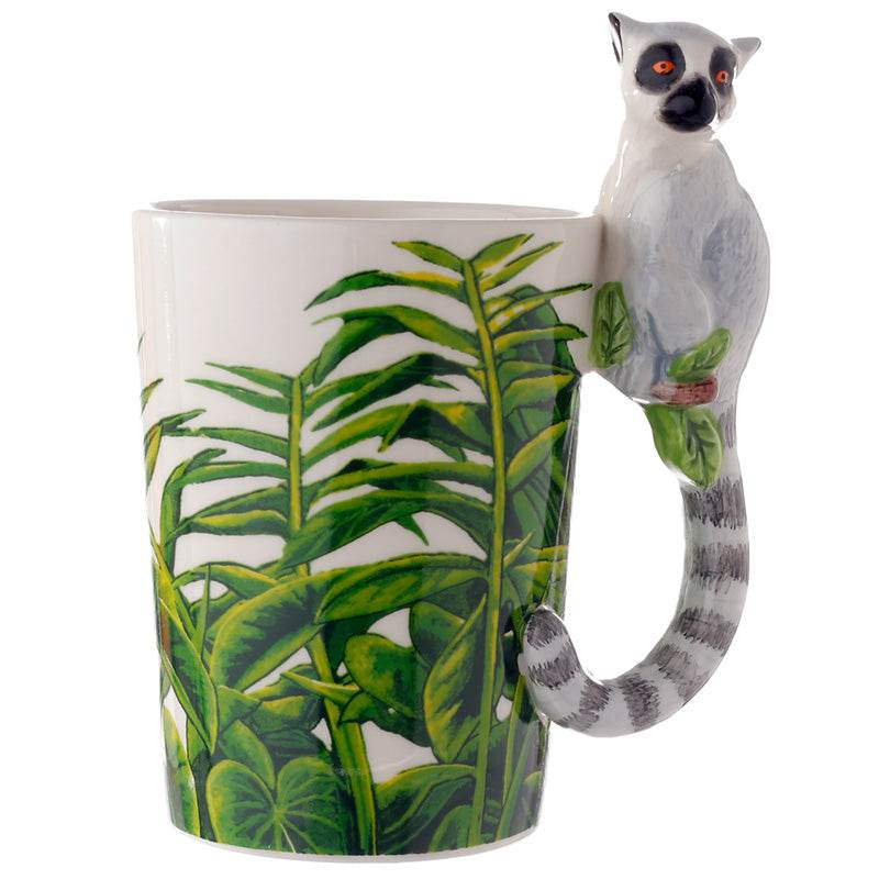 Lemur with Jungle Decal Ceramic Shaped Handle Mug - Gift Arch