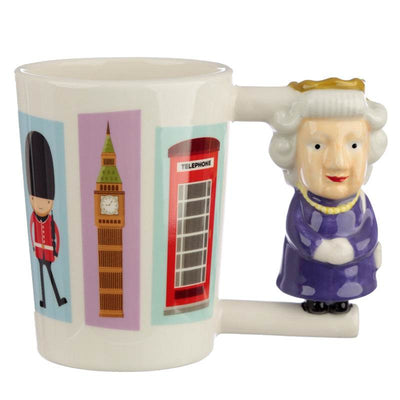 London Souvenir Queen Ceramic Shaped Handle Mug - Gift Arch