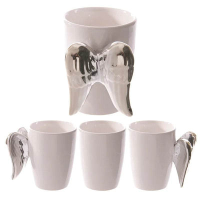 Silver Angel Wings Ceramic Shaped Handle Mug - Gift Arch