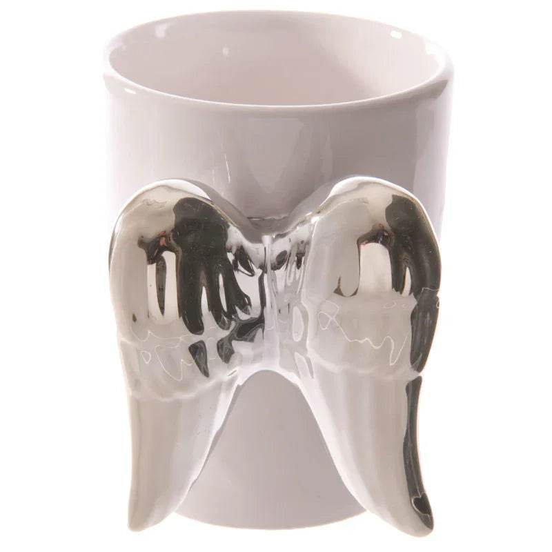 Silver Angel Wings Ceramic Shaped Handle Mug - Gift Arch
