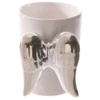 Silver Angel Wings Ceramic Shaped Handle Mug - Gift Arch