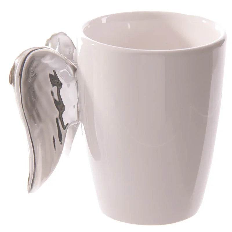 Silver Angel Wings Ceramic Shaped Handle Mug - Gift Arch