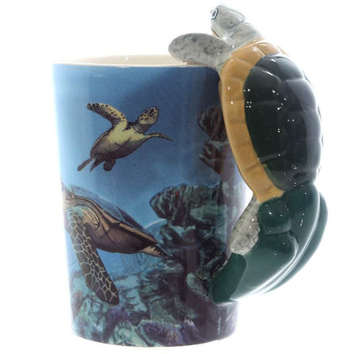 Turtle with Underwater Decal Ceramic Shaped Handle Mug - Gift Arch
