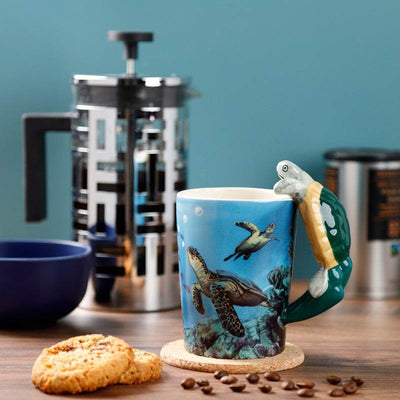 Turtle with Underwater Decal Ceramic Shaped Handle Mug - Gift Arch