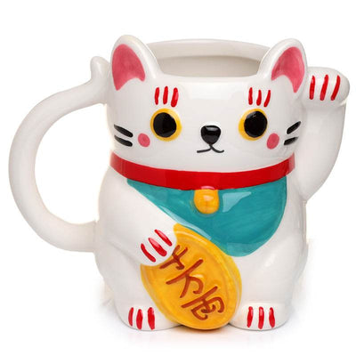 White Maneki Neko Lucky Cat Ceramic Shaped Mug - Gift Arch