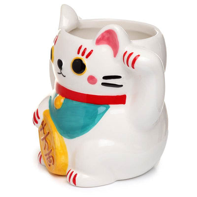 White Maneki Neko Lucky Cat Ceramic Shaped Mug - Gift Arch