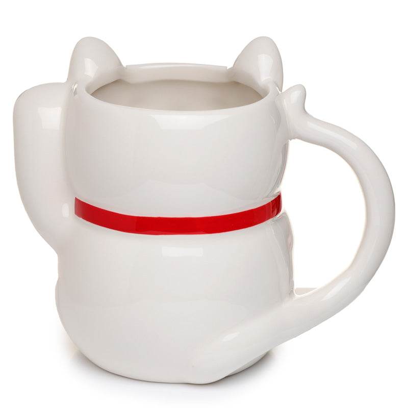 White Maneki Neko Lucky Cat Ceramic Shaped Mug - Gift Arch
