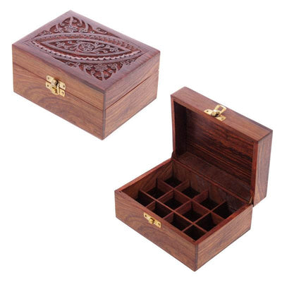 Sheesham Wood Essential Oil Box Design 1 (Holds 12 Bottles) - Gift Arch