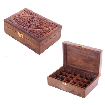 Sheesham Wood Essential Oil Box Design 1 (Holds 24 Bottles) - Gift Arch