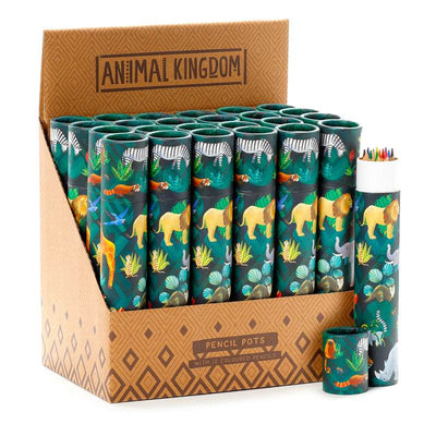 Animal Kingdom Large Pencil Pot with 12 Colouring Pencils - Gift Arch