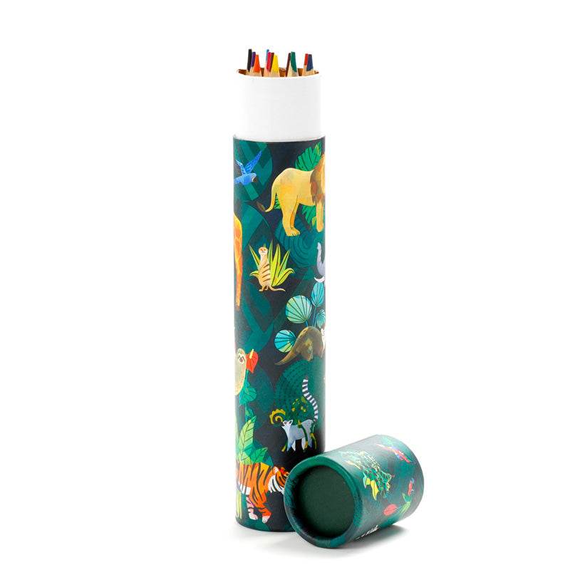 Animal Kingdom Large Pencil Pot with 12 Colouring Pencils - Gift Arch