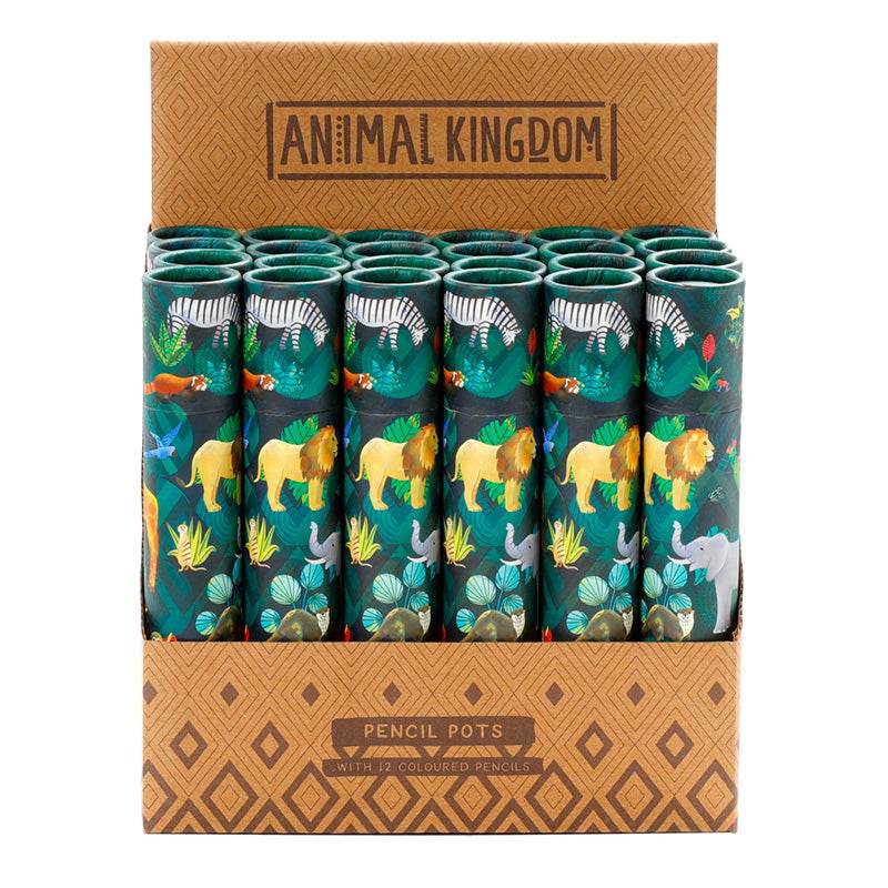 Animal Kingdom Large Pencil Pot with 12 Colouring Pencils - Gift Arch