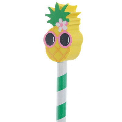Flamingo Pinks & Pineapple Tropical Pencil & Eraser Topper - Gift Arch