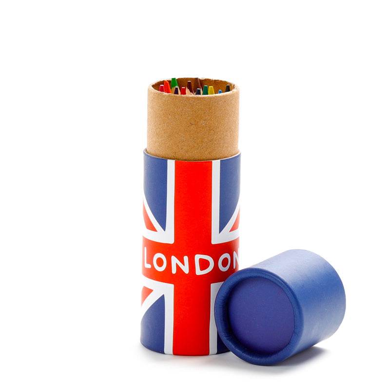 Union Jack Pencil Pot with 12 Colouring Pencils - Gift Arch