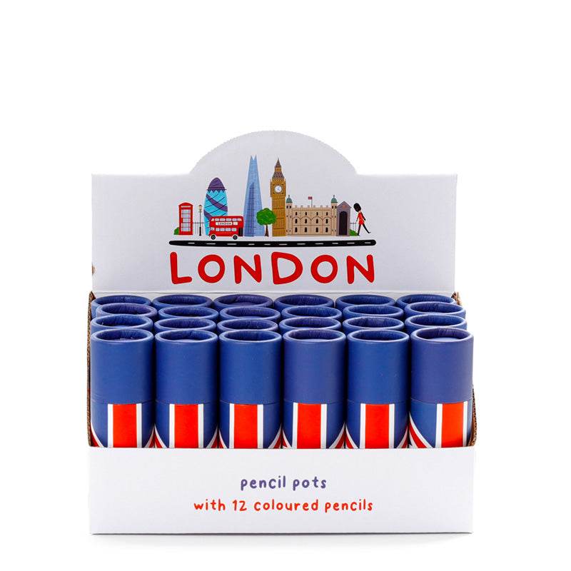 Union Jack Pencil Pot with 12 Colouring Pencils - Gift Arch