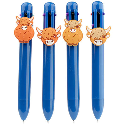 Highland Coo Multi Colour Pen with Cow with Charm (6 Colours) - Gift Arch
