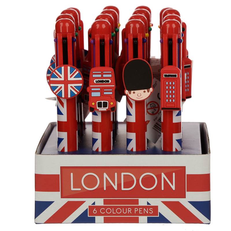 London Souvenir Union Jack Multi Colour Pen with Charm (6 Colours) - Gift Arch