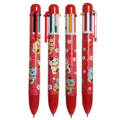 Maneki Neko Lucky Cat Multi Colour Pen (6 Colours) - Gift Arch