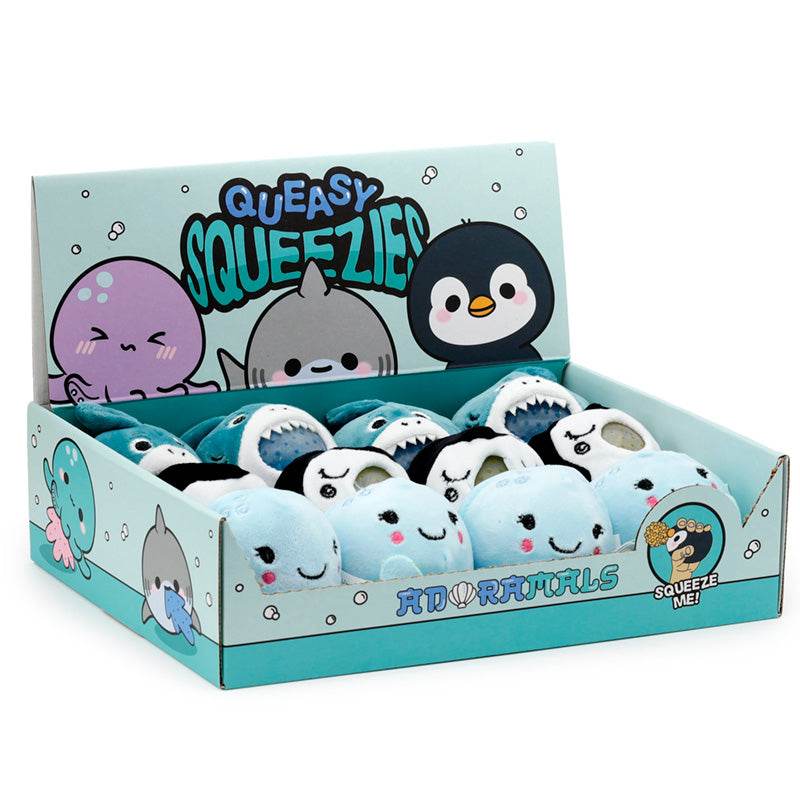 Queasy Squeezies Adoramals Sealife Octopus, Shark, Penguin Plush Squeezy Toy - Gift Arch