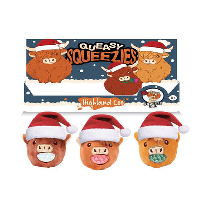 Queasy Squeezies Christmas Hat Highland Coo Plush Squeezy Toy - Gift Arch