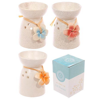 Eden Speckled Cream Ceramic Oil & Wax Melt Burner with Flower - Gift Arch