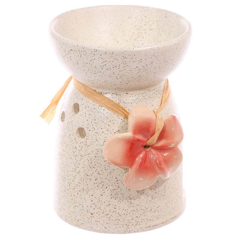 Eden Speckled Cream Ceramic Oil & Wax Melt Burner with Flower - Gift Arch