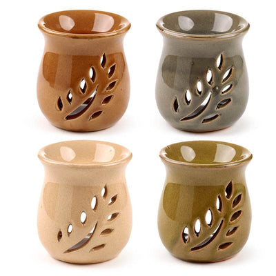 Simple Leaf Fretwork Design Crackle Glaze Ceramic Oil Burner - Gift Arch