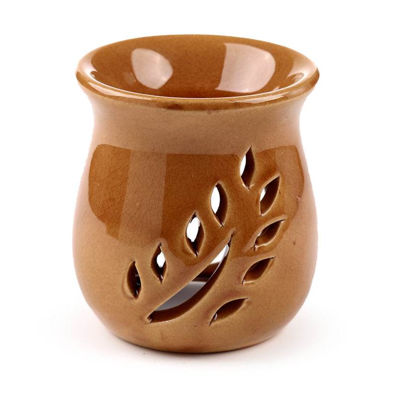 Simple Leaf Fretwork Design Crackle Glaze Ceramic Oil Burner - Gift Arch