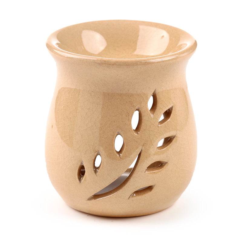 Simple Leaf Fretwork Design Crackle Glaze Ceramic Oil Burner - Gift Arch