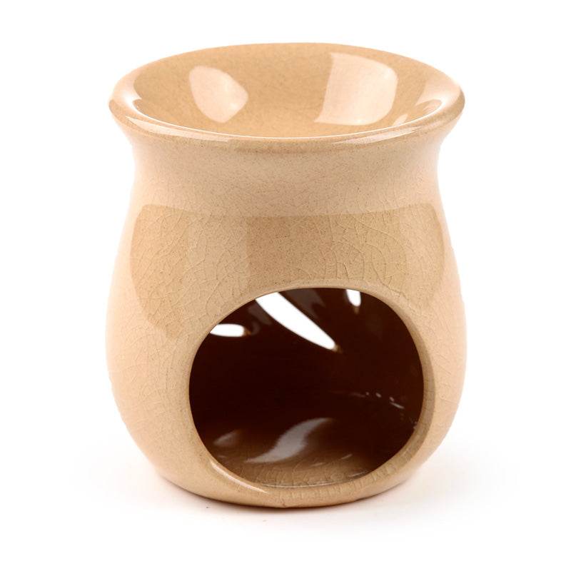 Simple Leaf Fretwork Design Crackle Glaze Ceramic Oil Burner - Gift Arch