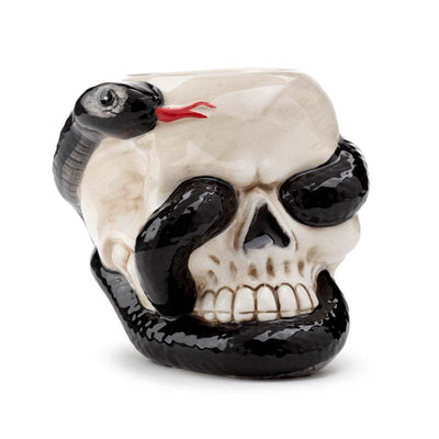 Skull with Coiled Snake Shaped Ceramic Oil Burner - Gift Arch