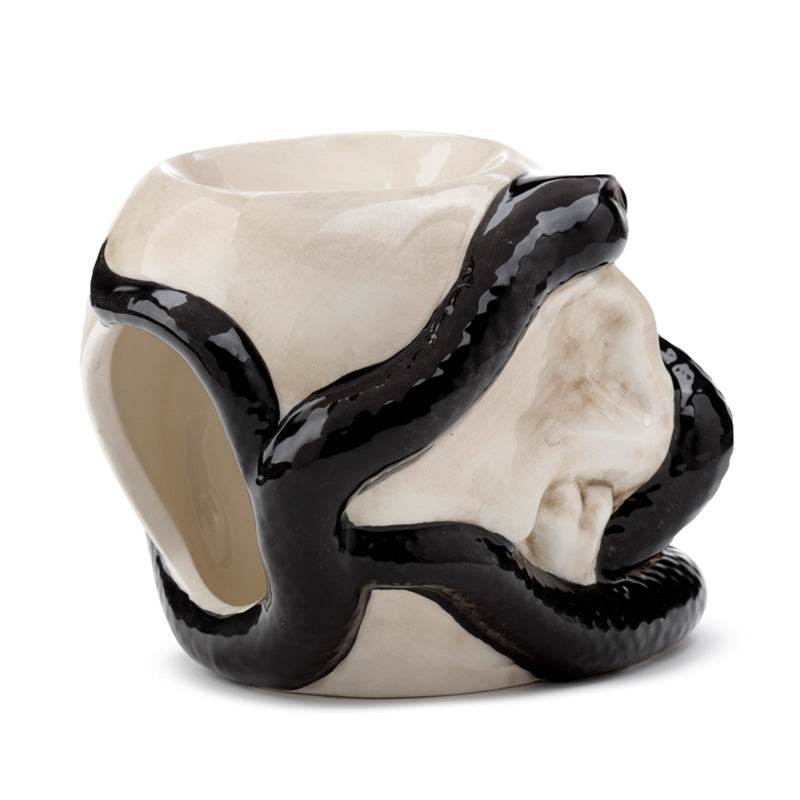 Skull with Coiled Snake Shaped Ceramic Oil Burner - Gift Arch