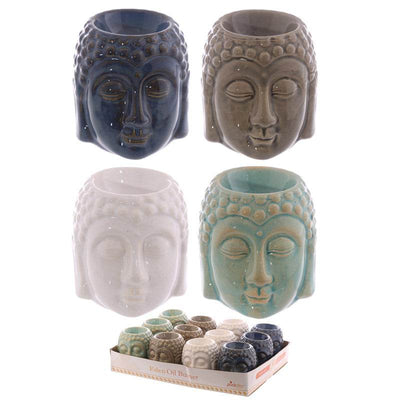 Small Crackle Glaze Ceramic Buddha Head Oil Burner - Gift Arch