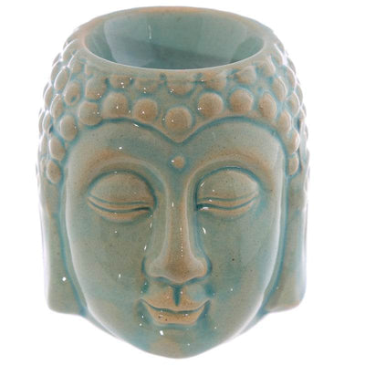 Small Crackle Glaze Ceramic Buddha Head Oil Burner - Gift Arch
